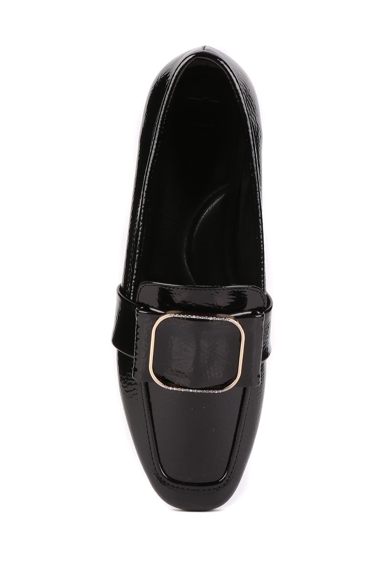 Stato - Siyah Renk Kırışık Rugan Kadın Babet