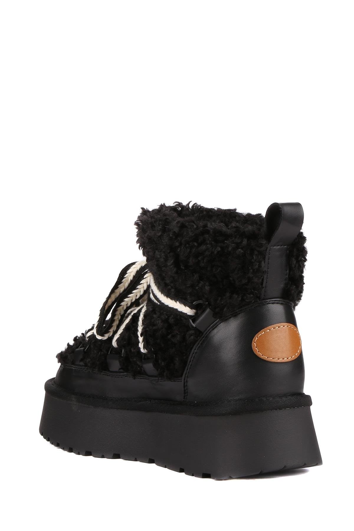 Stato - Siyah Tekstil-Nappa Fermuarsız Kadın Bott