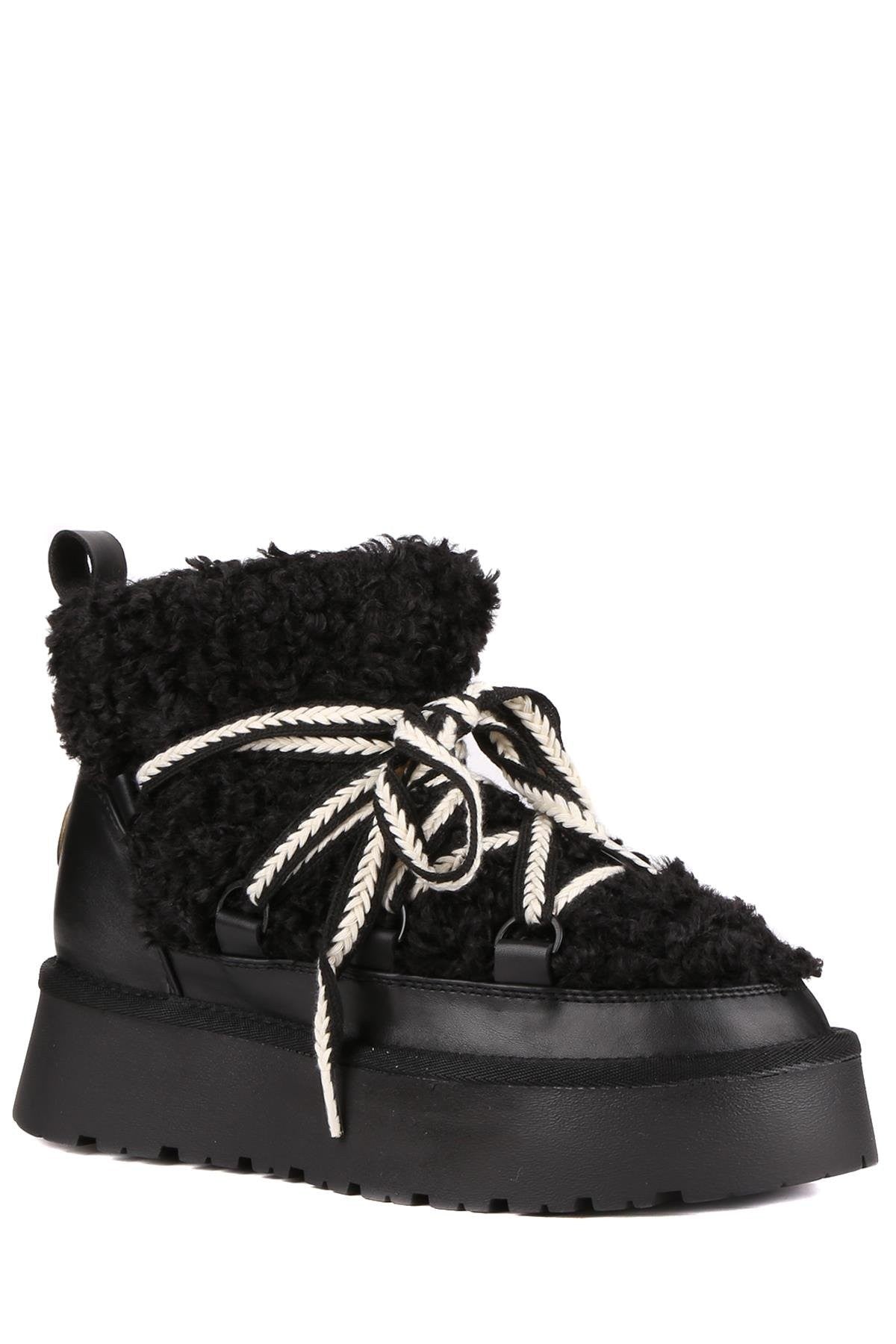 Stato - Siyah Tekstil-Nappa Fermuarsız Kadın Bott