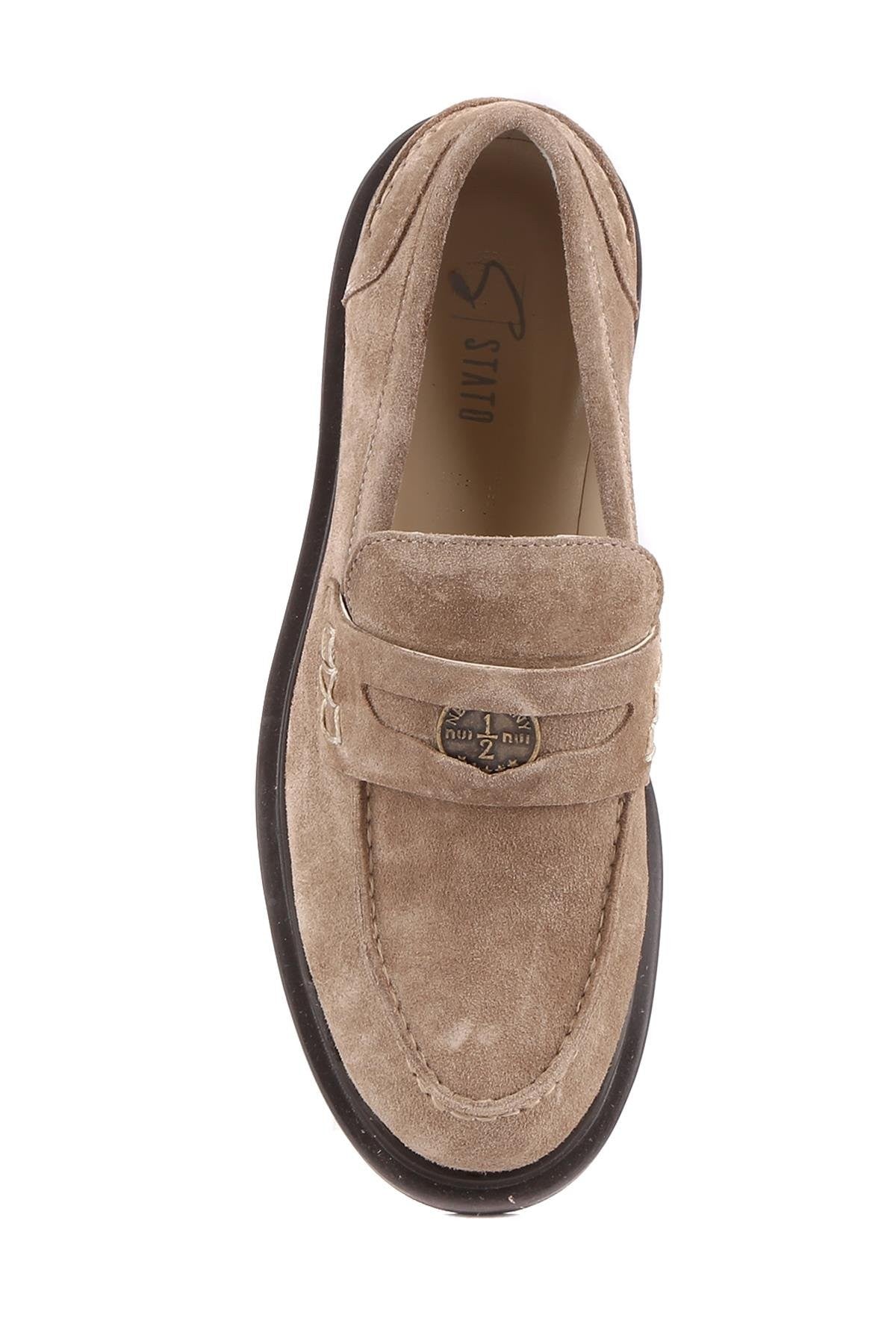 Stato - Bej Hakiki Süet Deri Kadın Loafer 25-AD1042