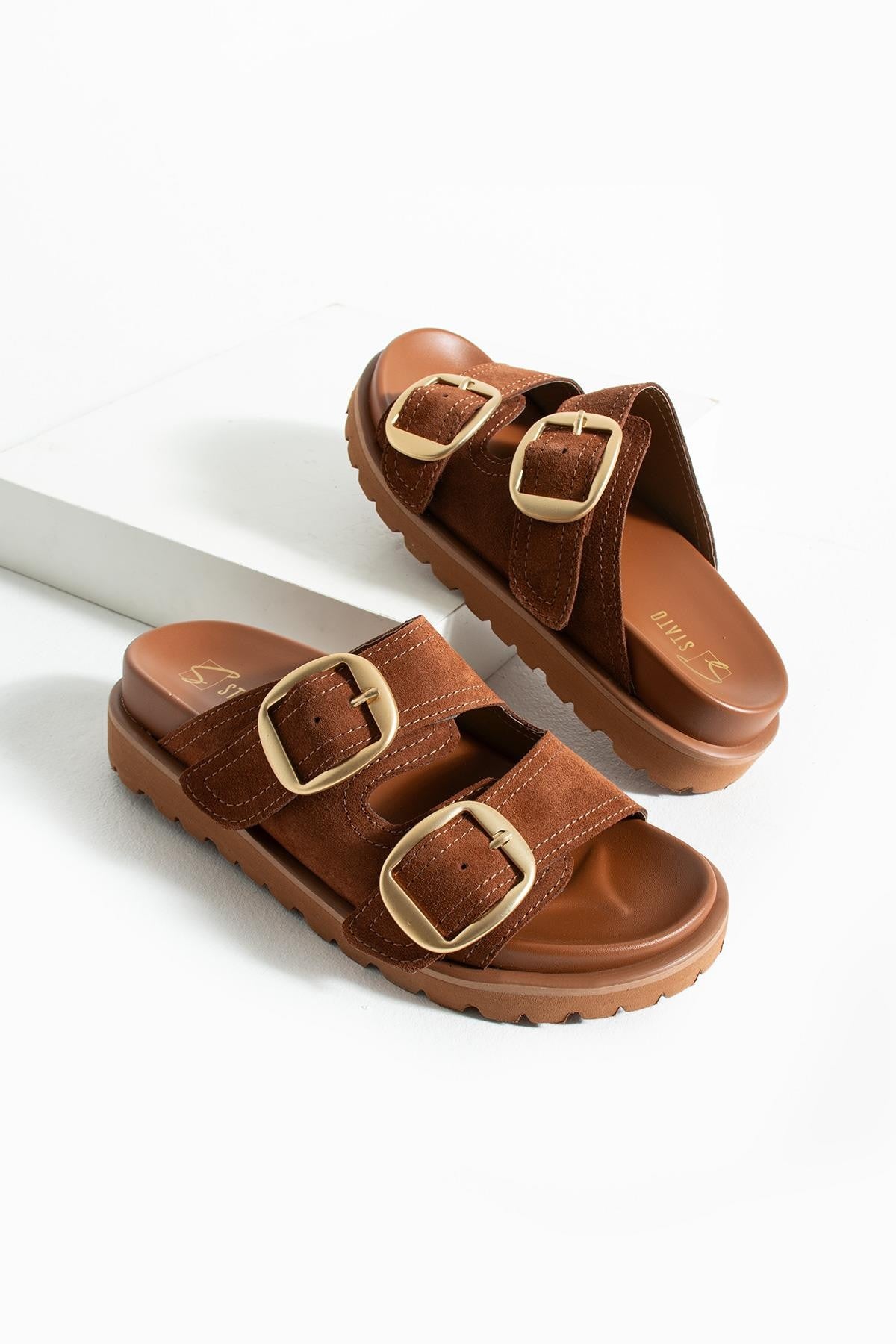 Stato Hakiki-Süet Deri Hafif Comfort Kadın Taba Terlik 25Y-1483