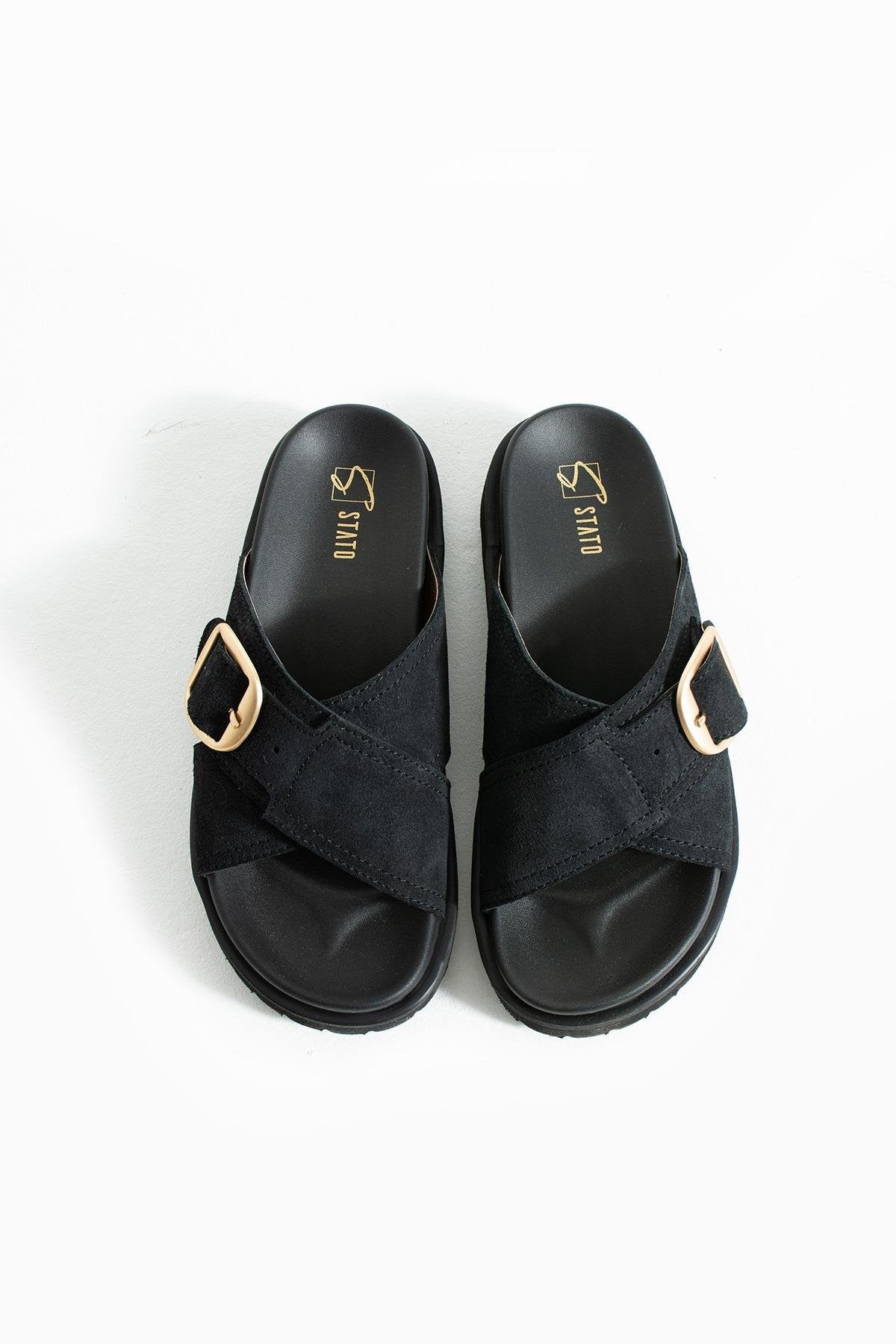 Stato Hakiki-Süet Deri Hafif Comfort Kadın Siyah Terlik 25Y-1482