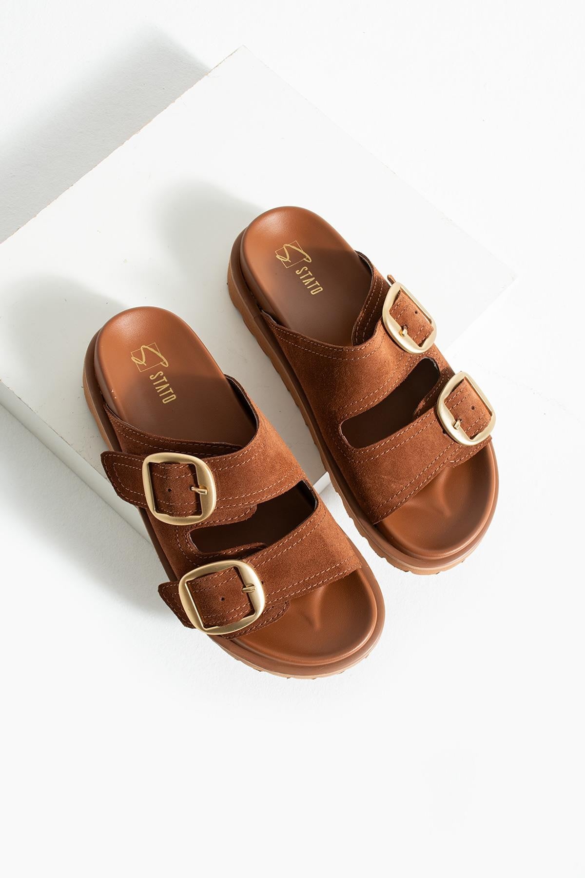 Stato Hakiki-Süet Deri Hafif Comfort Kadın Taba Terlik 25Y-1483