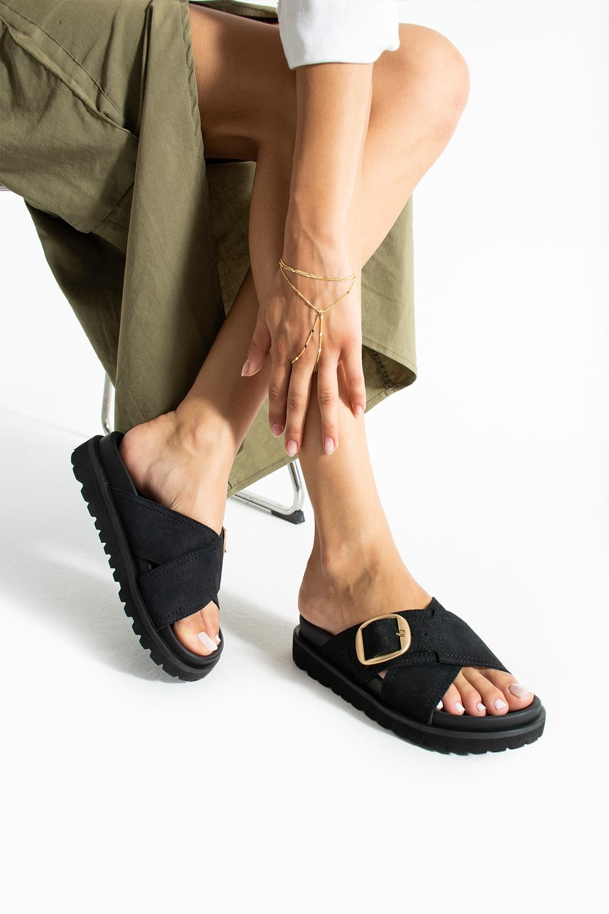 Stato Hakiki-Süet Deri Hafif Comfort Kadın Siyah Terlik 25Y-1482