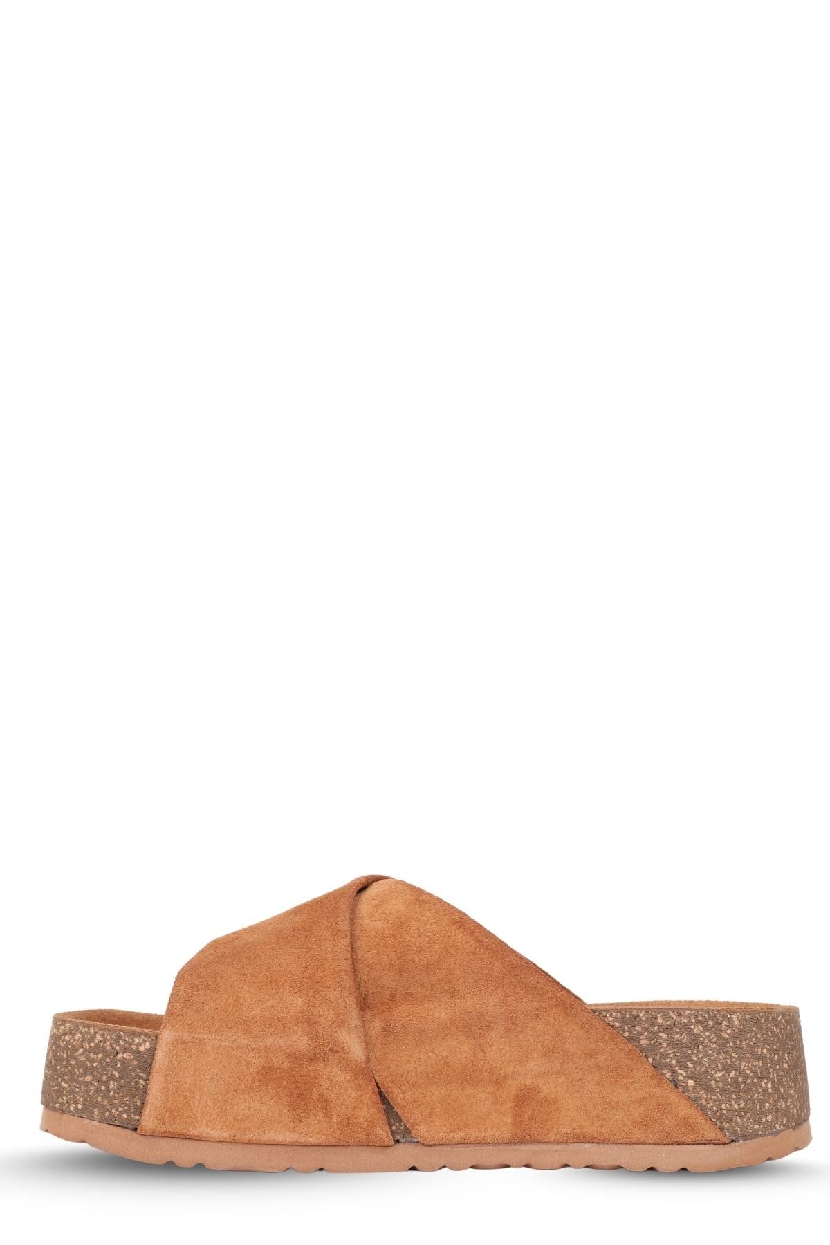 Stato Kalın Taban Kadın Hakiki-Süet Deri Terlik Taba