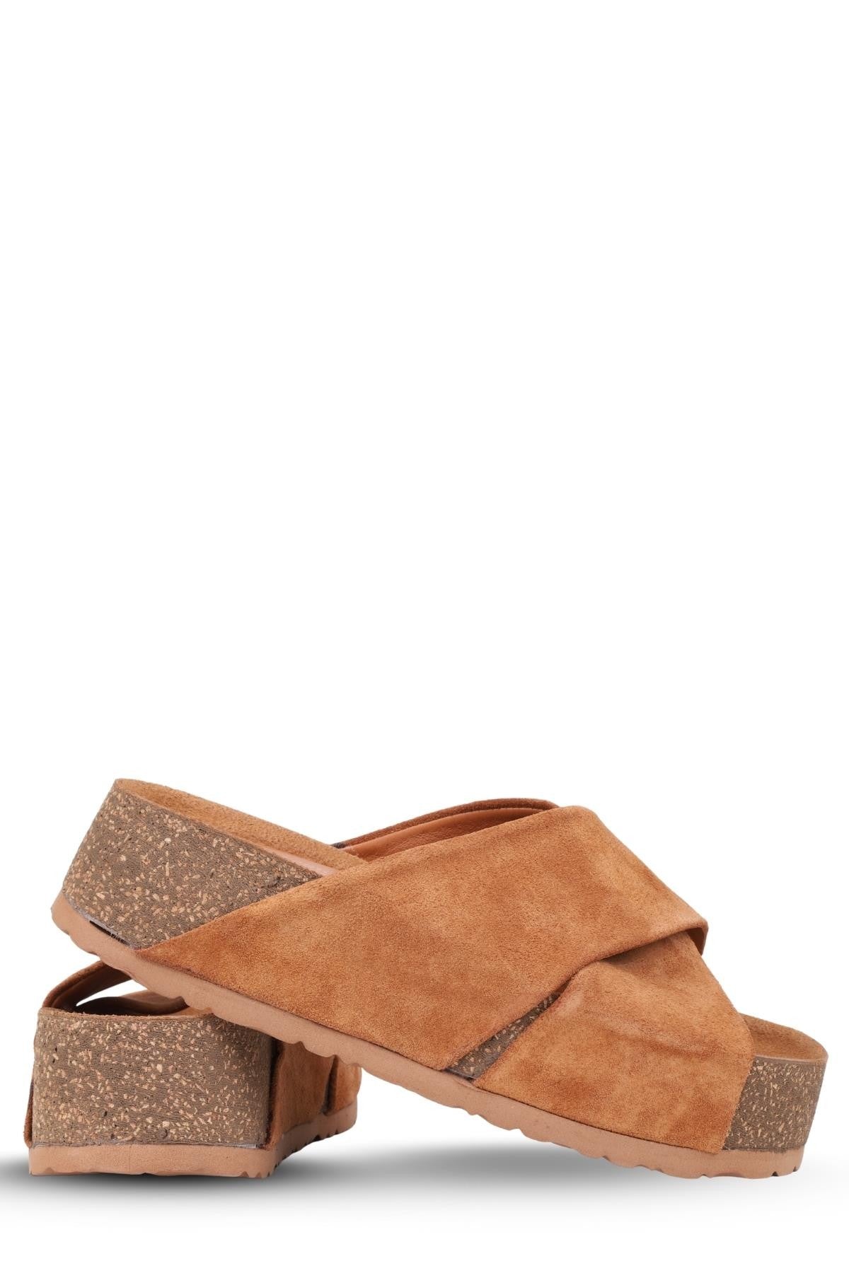 Stato Kalın Taban Kadın Hakiki-Süet Deri Terlik Taba