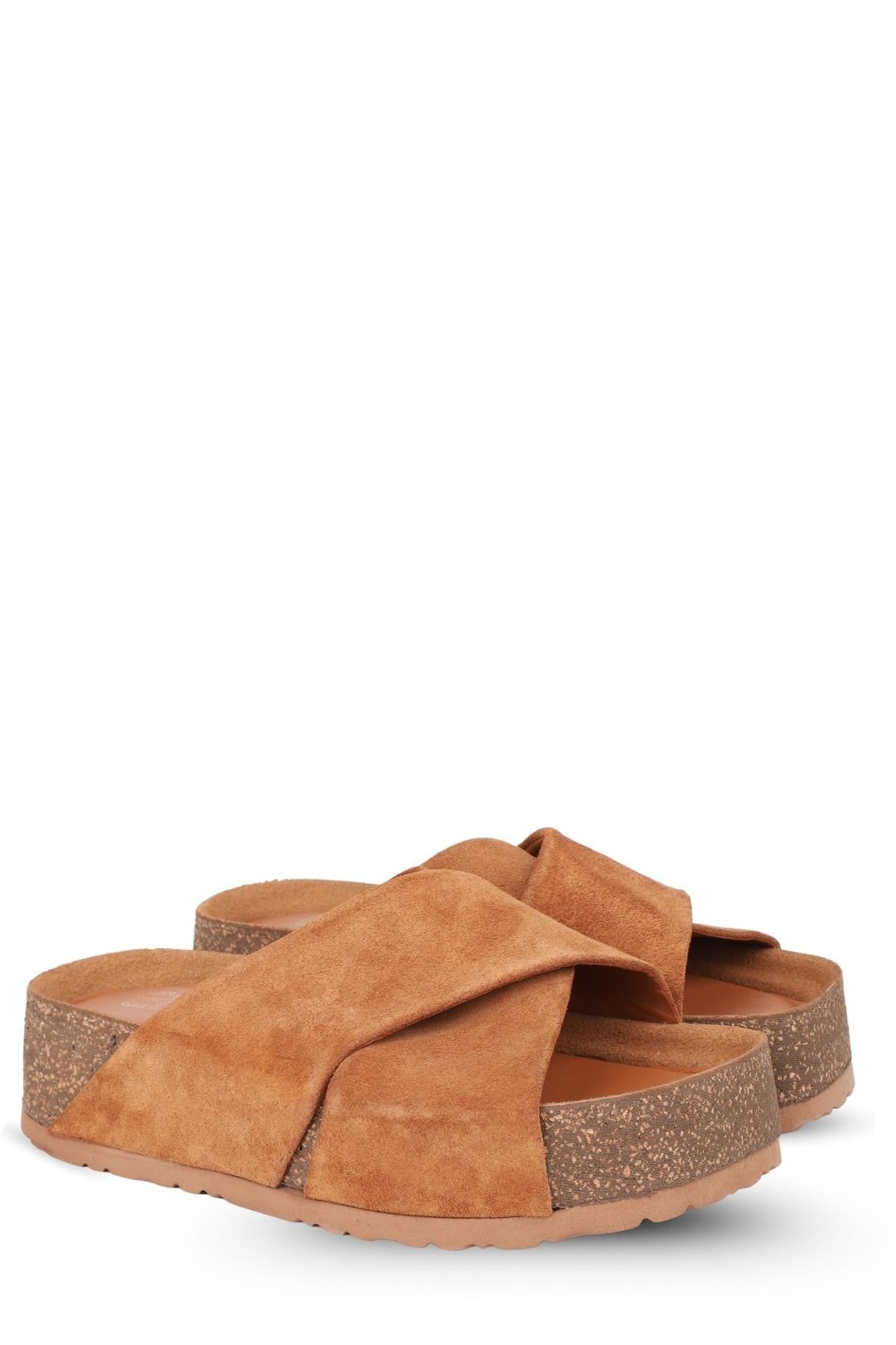 Stato Kalın Taban Kadın Hakiki-Süet Deri Terlik Taba