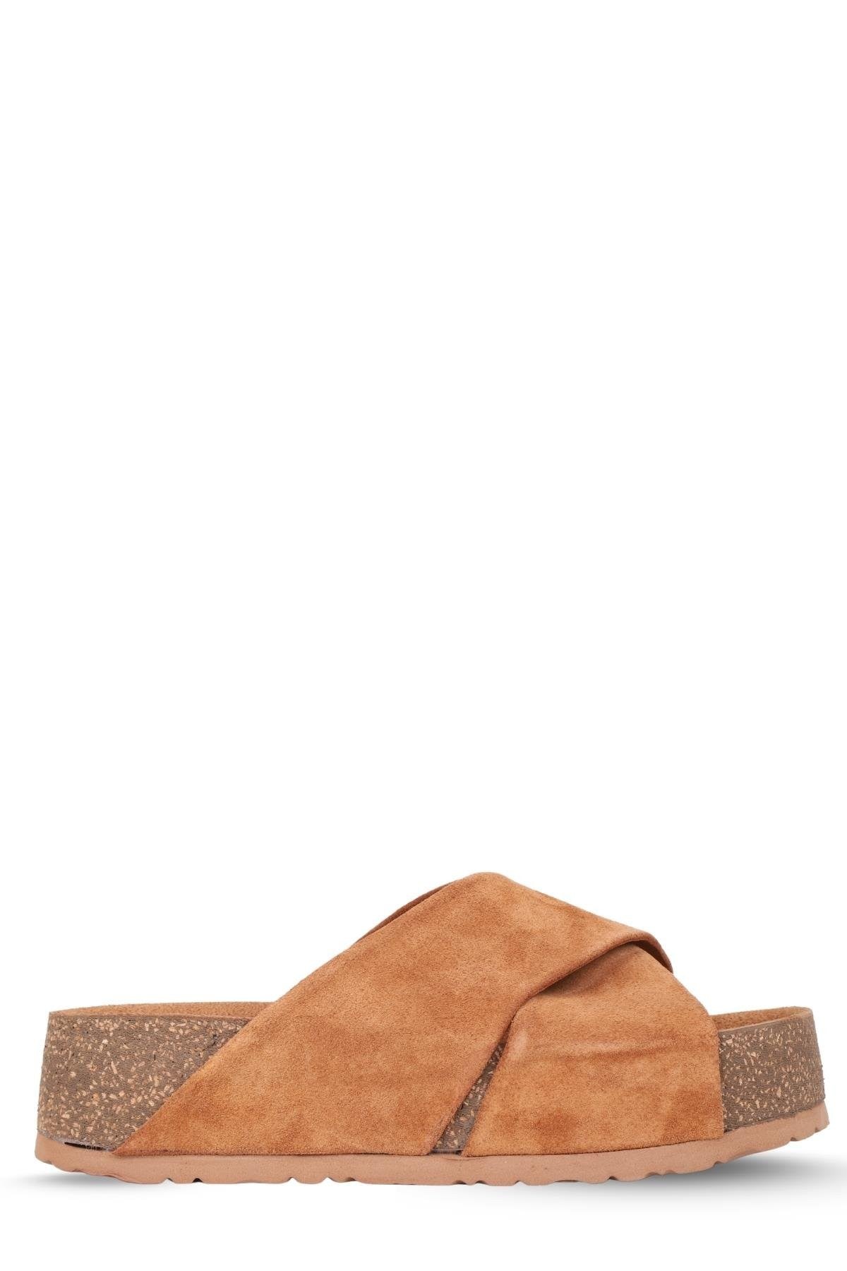 Stato Kalın Taban Kadın Hakiki-Süet Deri Terlik Taba