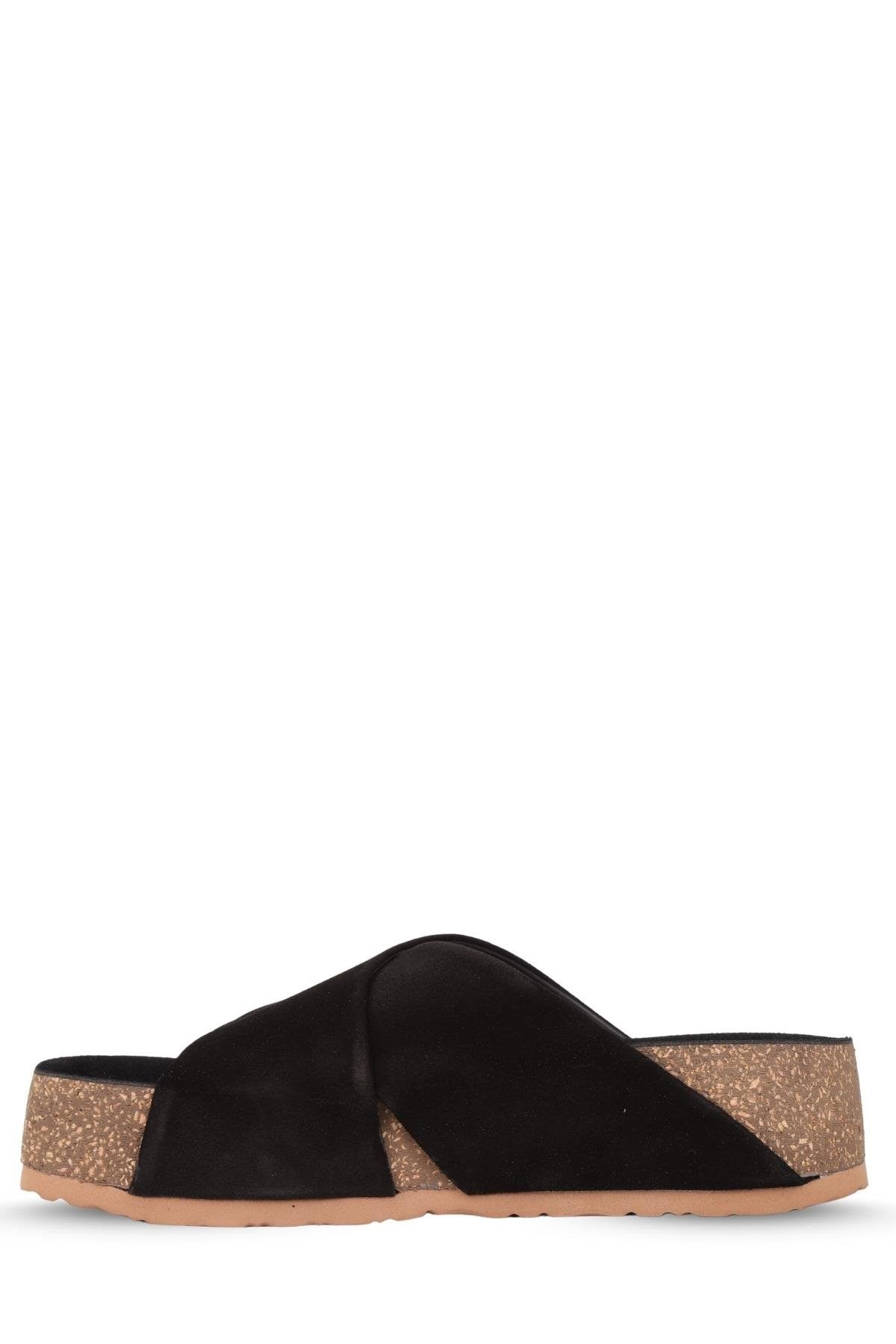 Stato Kalın Taban Kadın Hakiki-Süet Deri Terlik Siyah