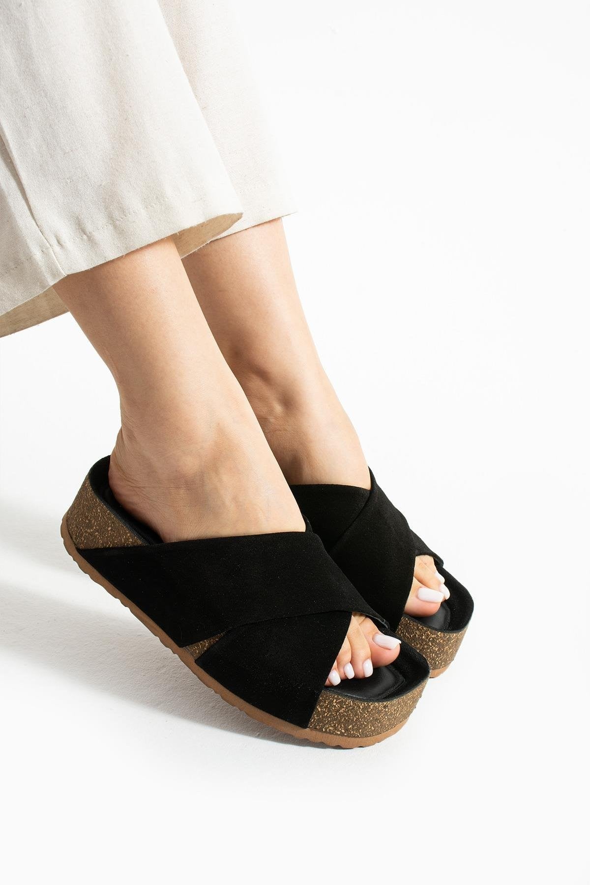 Stato Kalın Taban Kadın Hakiki-Süet Deri Terlik Siyah