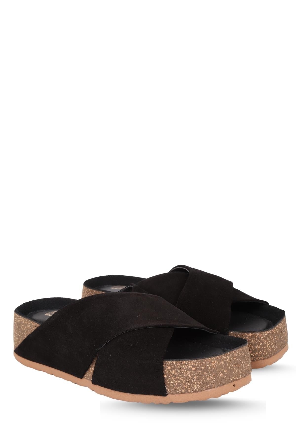 Stato Kalın Taban Kadın Hakiki-Süet Deri Terlik Siyah