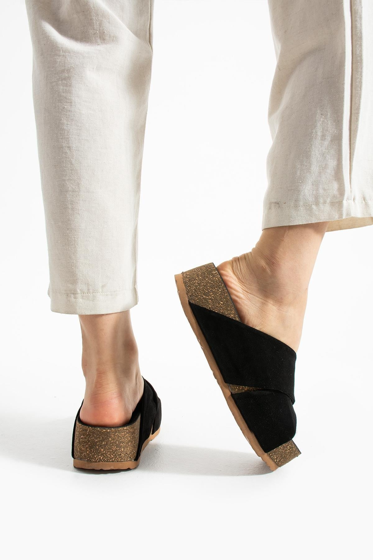 Stato Kalın Taban Kadın Hakiki-Süet Deri Terlik Siyah