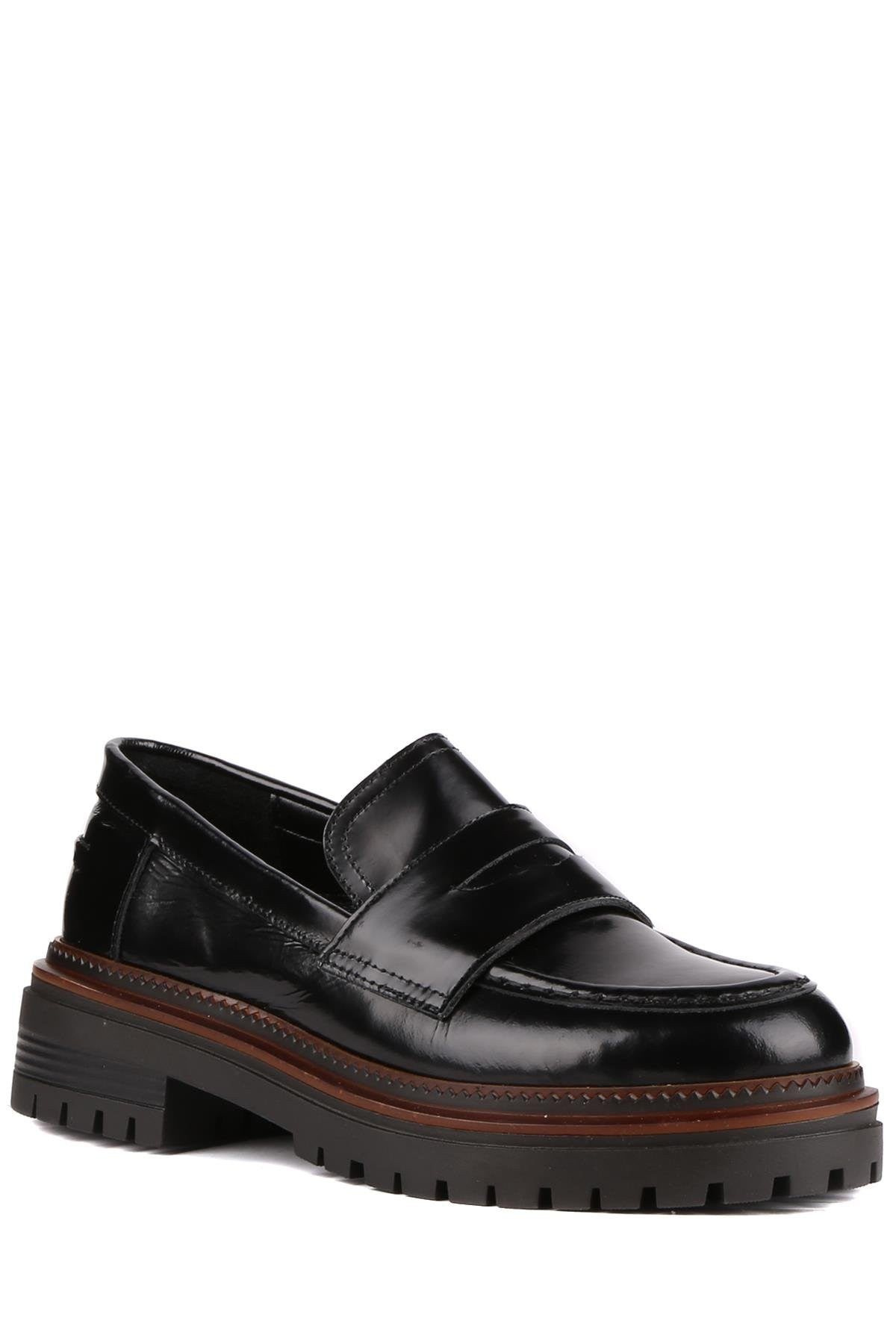 Stato - Siyah Hakiki Açma Deri Kadın Loafer 25-3063-5