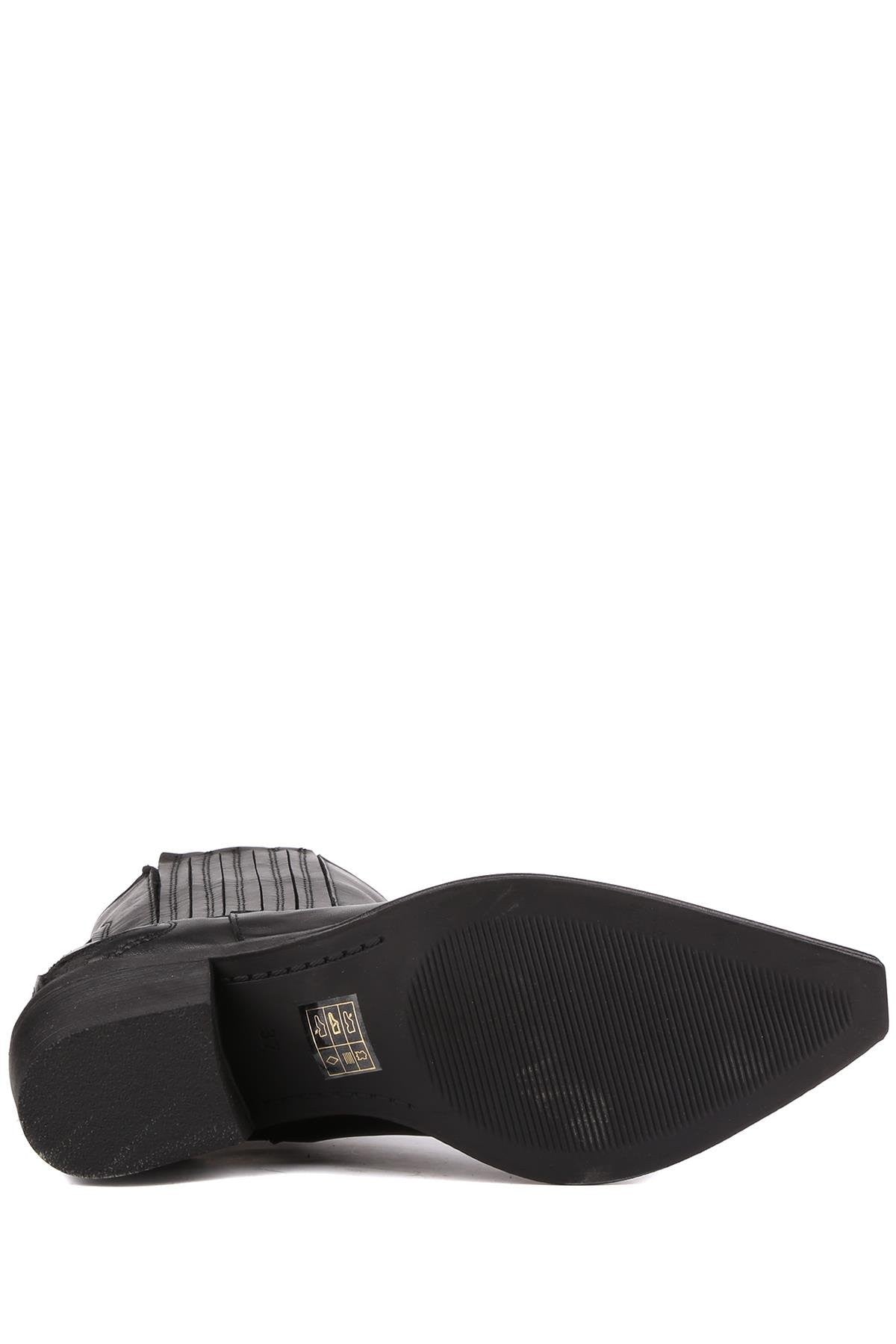 Stato - Siyah Hakiki Deri Fermuarlı Kadın Bot 25-1535