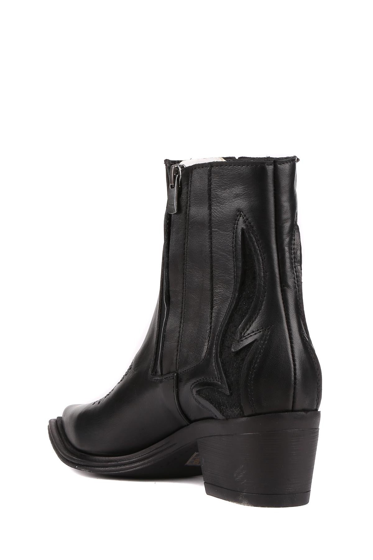 Stato - Siyah Hakiki Deri Fermuarlı Kadın Bot 25-1535