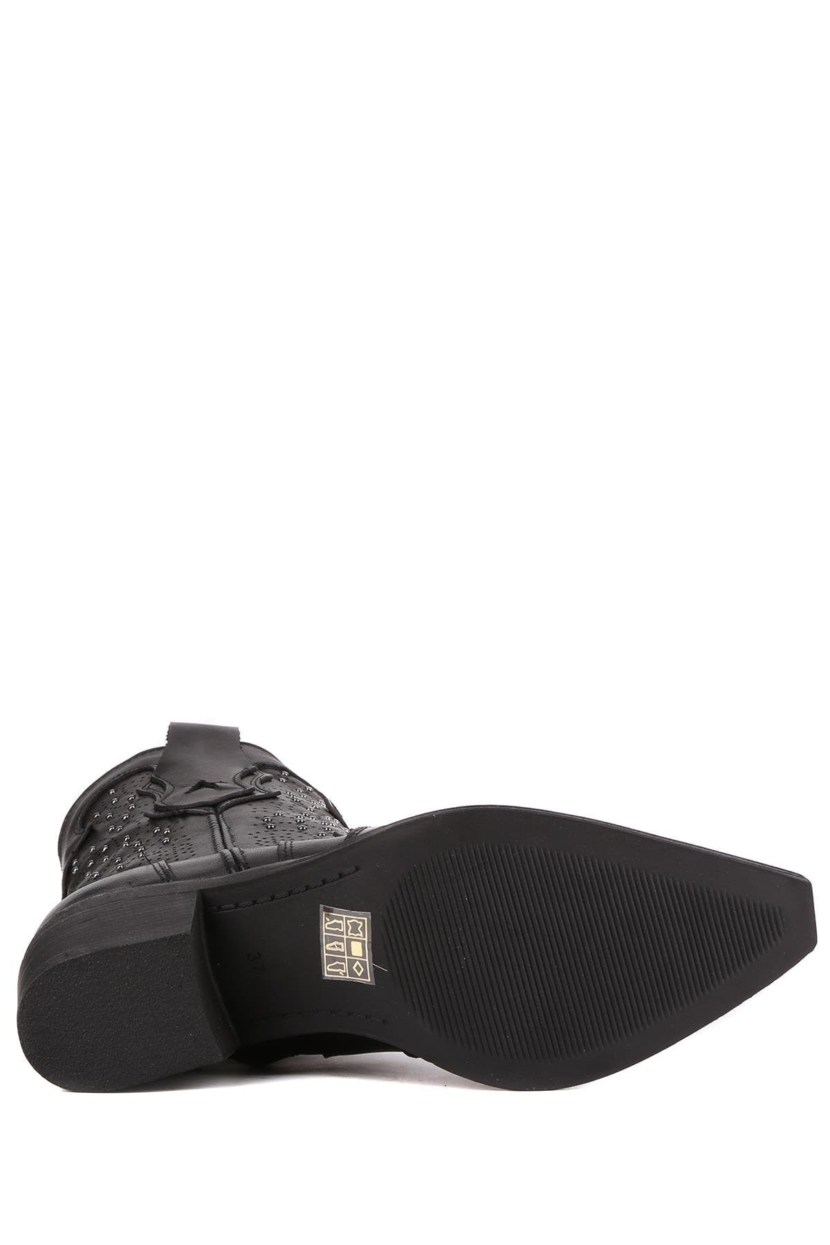 Stato - Siyah Hakiki Deri Fermuarlı Kadın Bot 25-1588