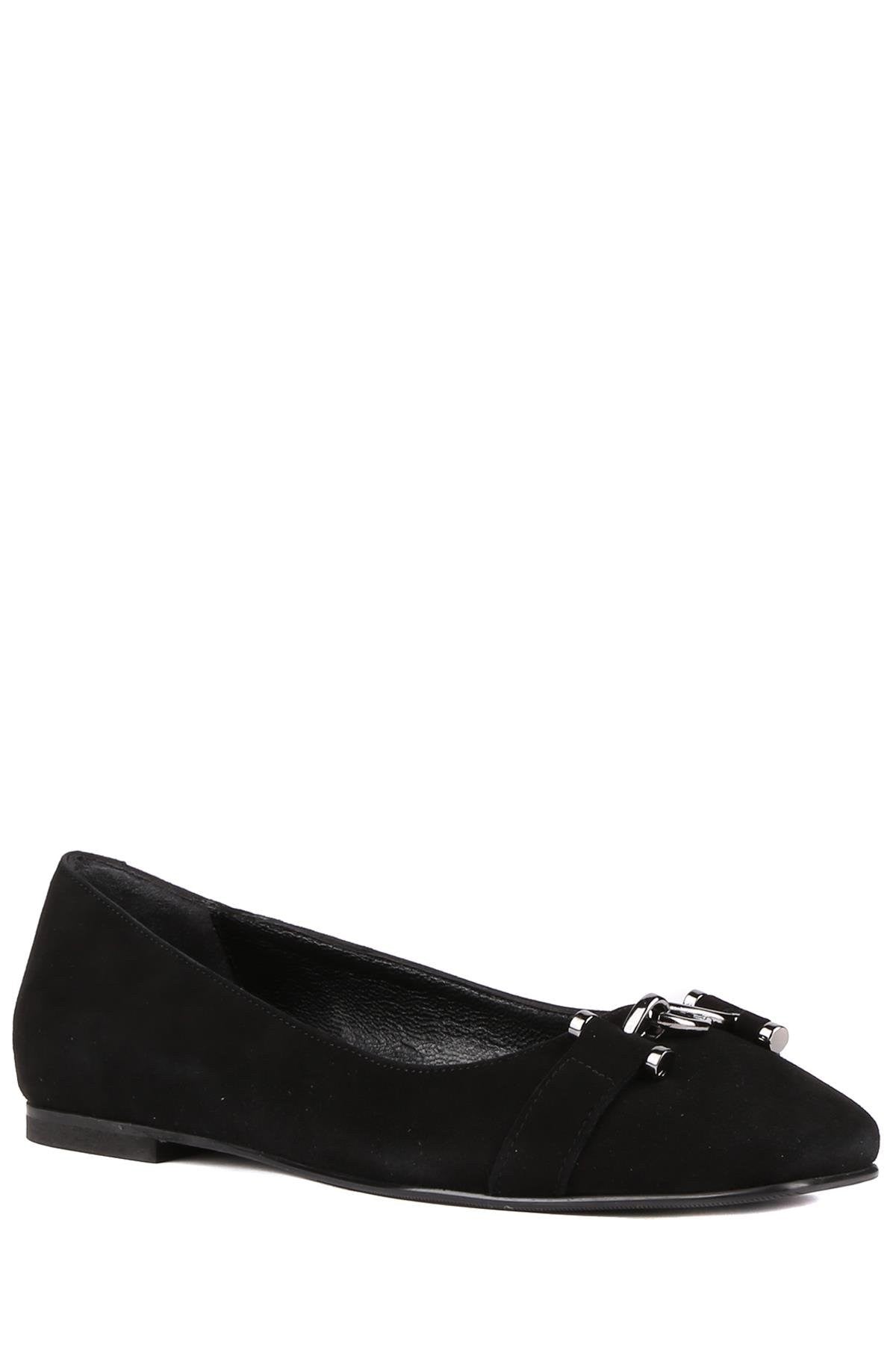 Stato - Siyah Hakiki Süet Deri Kadın Babet Ayakkabı 25-5804