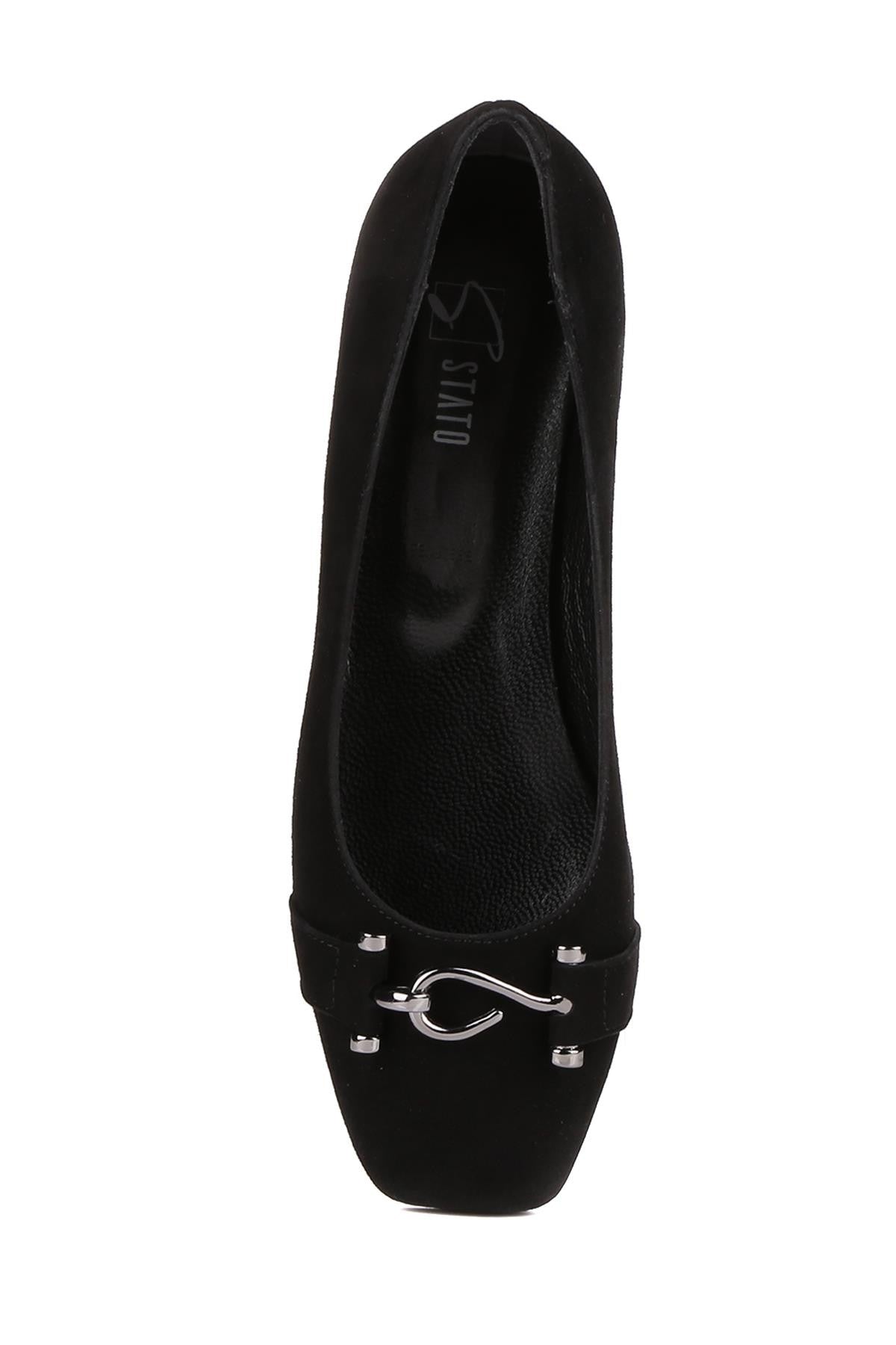 Stato - Siyah Hakiki Süet Deri Kadın Babet Ayakkabı 25-5804