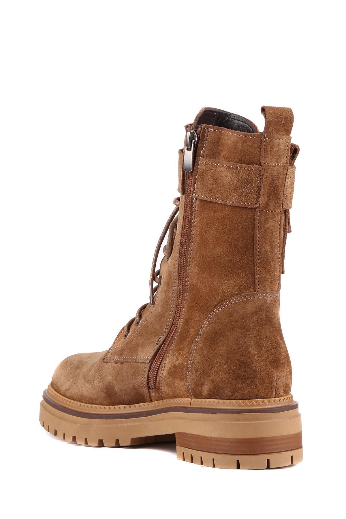 Stato - Taba Hakiki Süet Deri Fermuarlı Kadın Postal Bot 25-4692