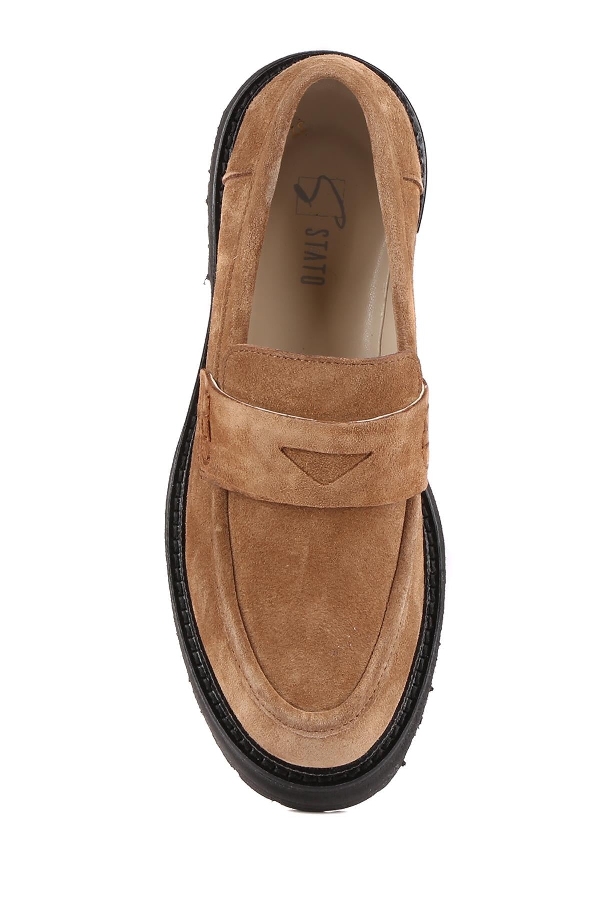 Stato - Taba Hakiki Süet Deri Kadın Loafer 25-AD1120