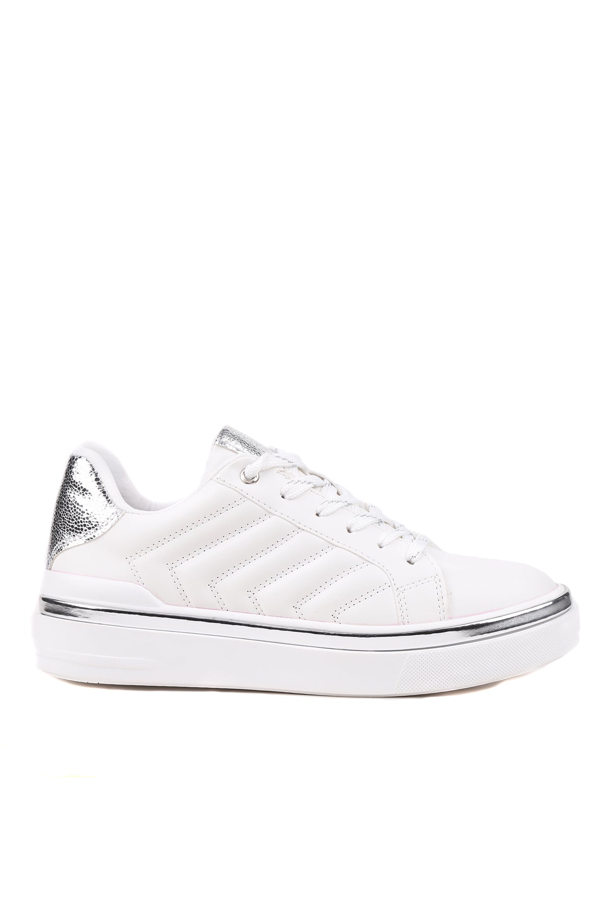 Stato Nova Kapitoneli Gümüş Detaylı Beyaz Kadın Sneaker