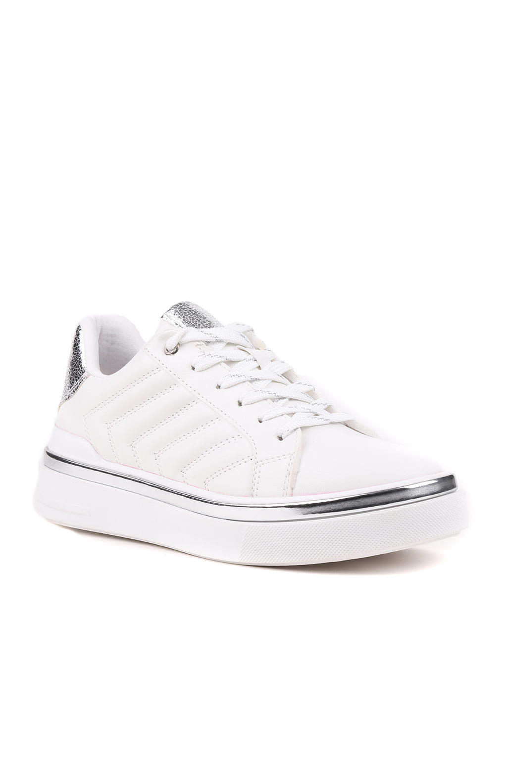 Stato Nova Kapitoneli Gümüş Detaylı Beyaz Kadın Sneaker