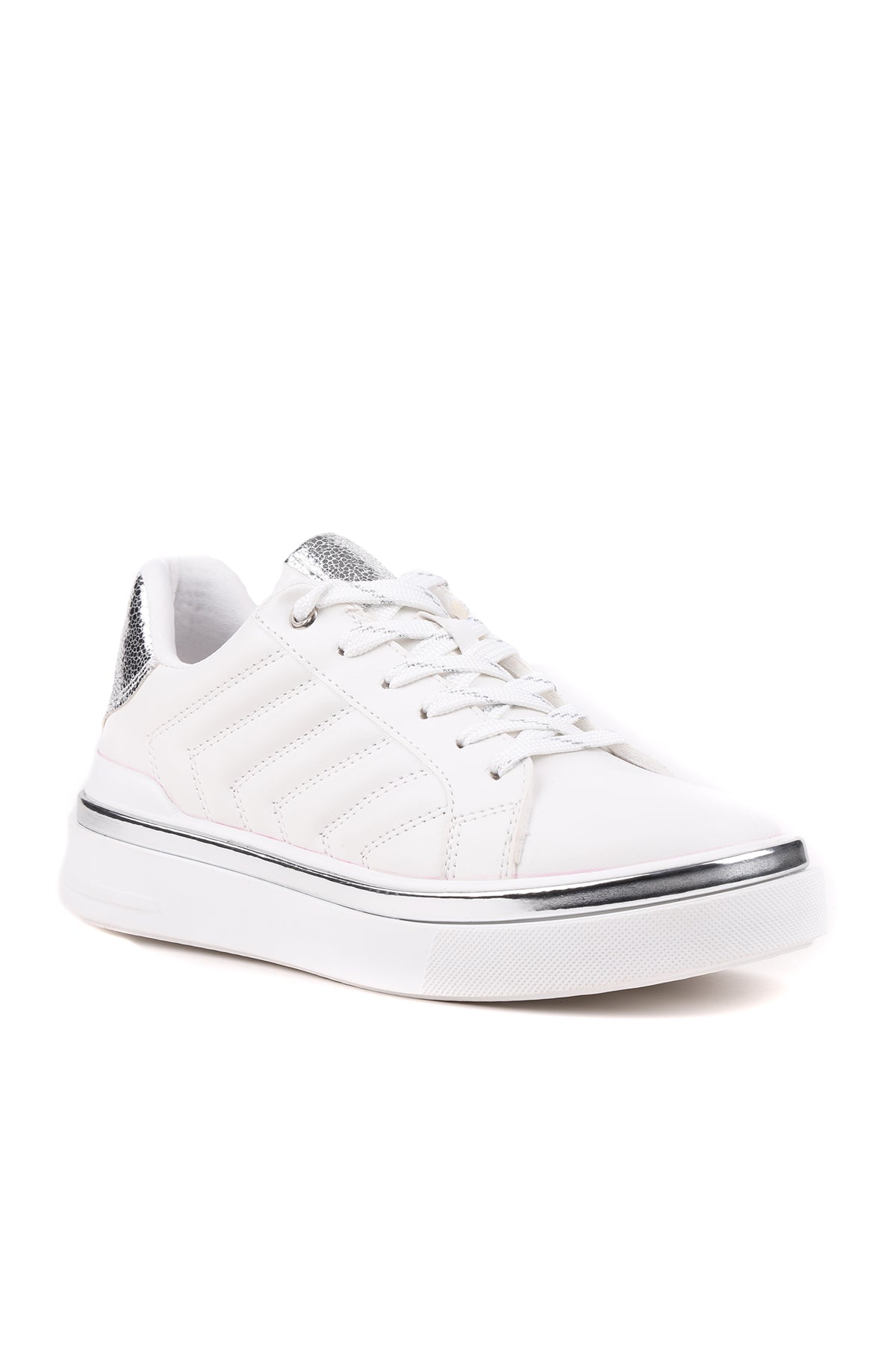 Stato Nova Kapitoneli Gümüş Detaylı Beyaz Kadın Sneaker