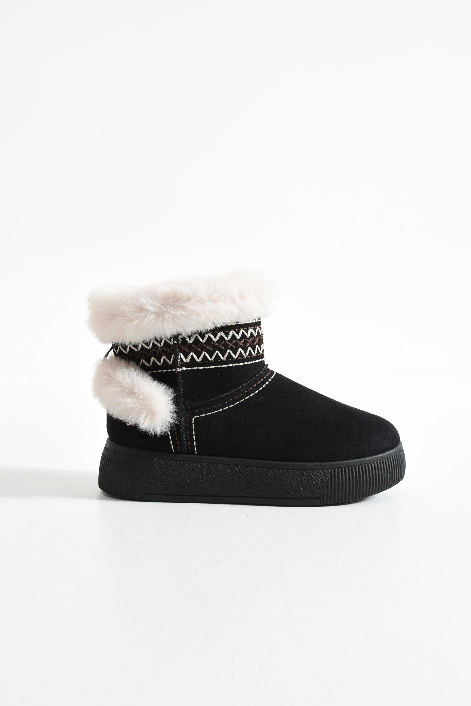 Kadın Yumuşak Süet Kışlık Kürklü Bot  Siyah