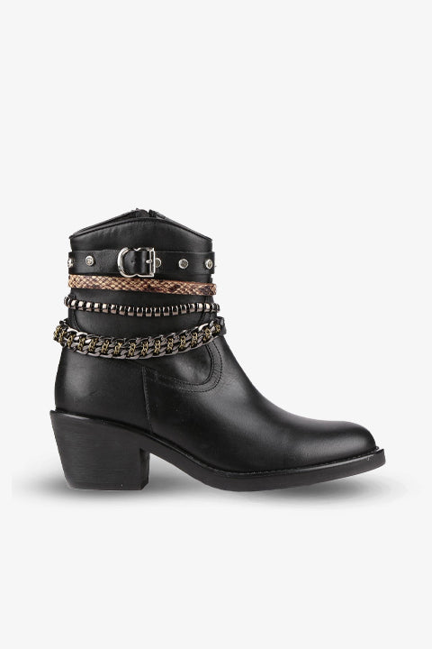 Stato - Siyah Hakiki Deri Fermuarlı Kadın Bot 25-1057-B