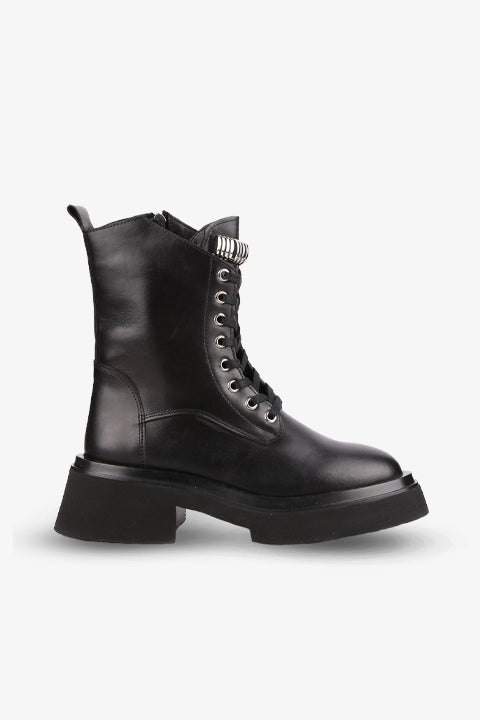 Stato - Siyah Hakiki Deri Fermuarlı Kadın Postal Bot