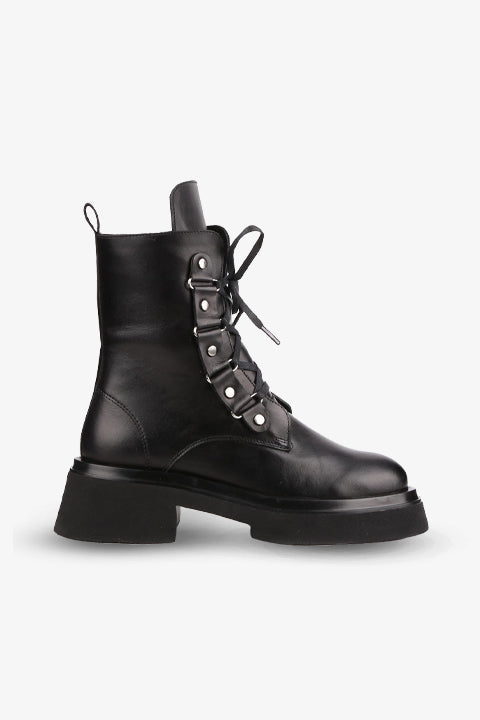 Stato - Siyah Hakiki Deri Fermuarlı Kadın Postal Bot