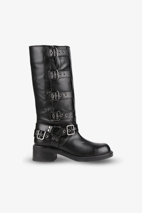 Stato - Siyah Hakiki Deri Fermuarsız Kadın Çizme 25-8612