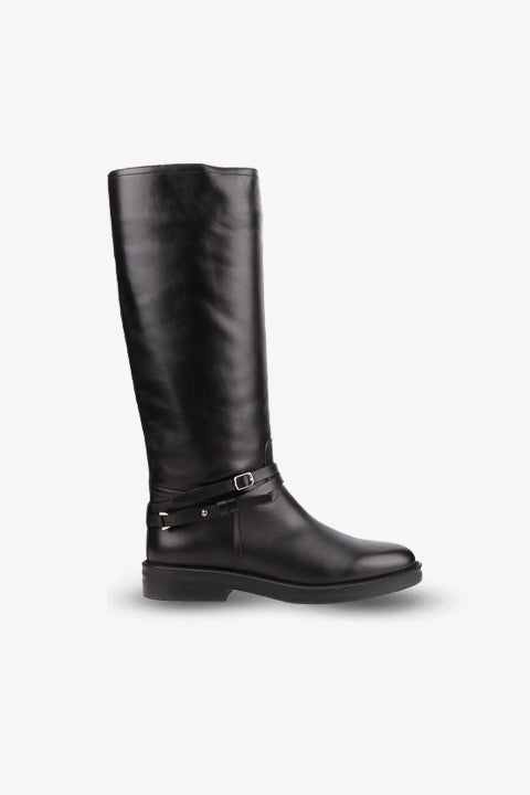 Stato - Siyah Hakiki Deri Fermuarsız Kadın Çizme