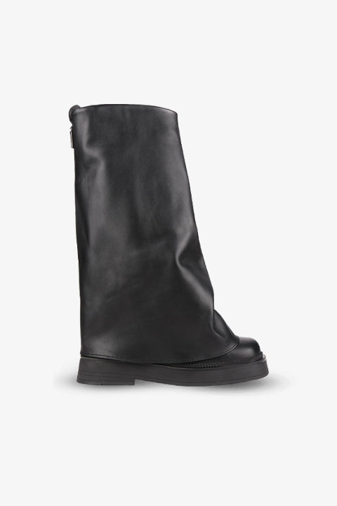 Stato - Siyah Hakiki Süet Deri Fermuarsız Kadın Çizme 25-2359